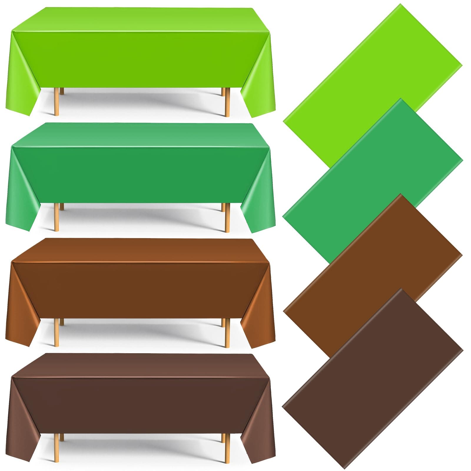 Dunzoom 4 Pack Green and Brown Party Tablecloth Bulks 54 x 108 Inches Disposable Plastic Pixel Gaming Tablecloth Green Brown Table Cover for Picnic Video Game Birthday Party Supplies