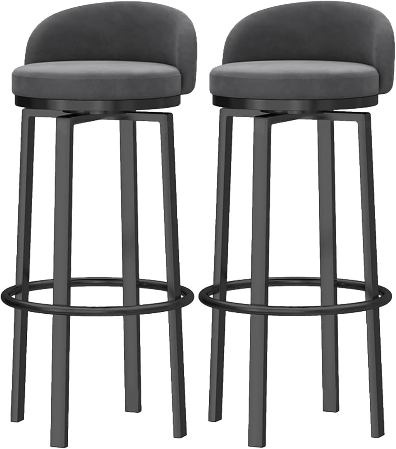 DUANZEYUQA Counter Height Stools Bar Chairs Set of 2 Modern Kitchen High Stools Supported Workshop Breakfast Barstool Upholstered Seat Swivel Velvet Island Stool for Home Bar Counter(Grey,75cm)