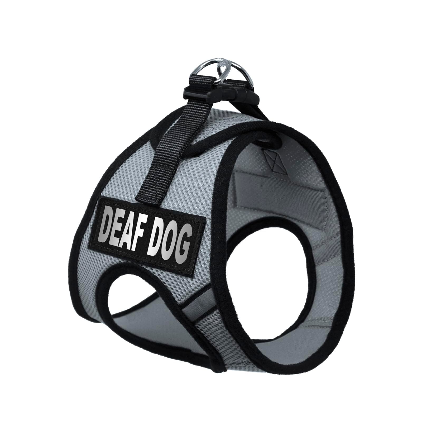 Dogline York Step in Mesh Dog Harness with Deaf Dog Patches No Choke Pet Vest Soft Gentle Padded Chest Halter for Puppies Small Medium and Large Dogs 22-24 Inches Girth Grey