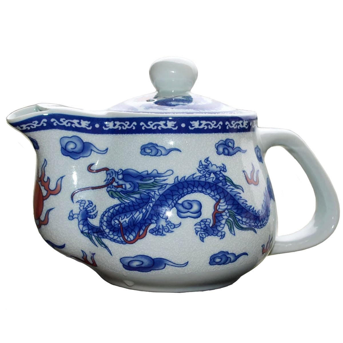 Porcelain Teapot, 17oz Tea Pot with Removable Stainless Steel Infuser Chinese Blue and White Ceramic Kettle (Dragon and phoenix)