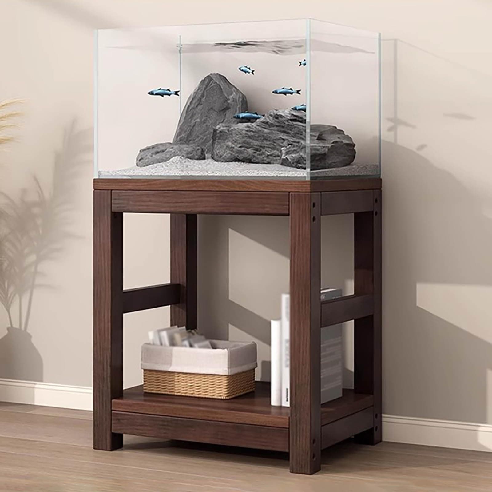 Fish Tank Stand, 2-Tier Rack Shelf Heavy Duty Wood Frame Aquarium - 30 40 50 75 Gallon Reptile Tank Stand for Two Tanks - Large Aquarium Stand (Tank Not Included)(60x45x70cm)