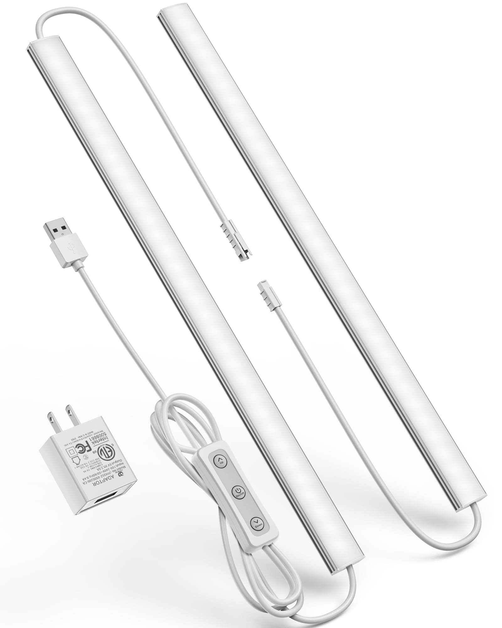 Plug-in Under Cabinet Lighting, ASOKO 12 Inch Linkable USB Led Closet Light Bar, 6000K Cold White,Wired Indoor Night Lights,Dimmable Under Counter Lights for Kitchen,Desk, Sink,Workbench-2Pack