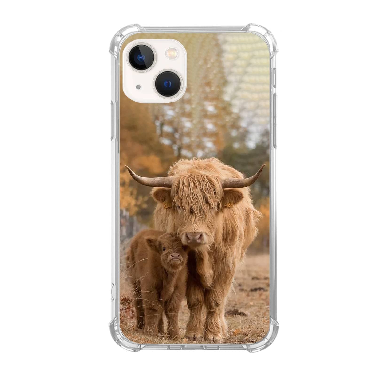 Cute Highland Cow and Cub Phone Case Compatible with iPhone 14 Plus,Cute Animals Pattern Silicone Shockproof TPU Bumper Protective Cover Case for iPhone 14 Plus