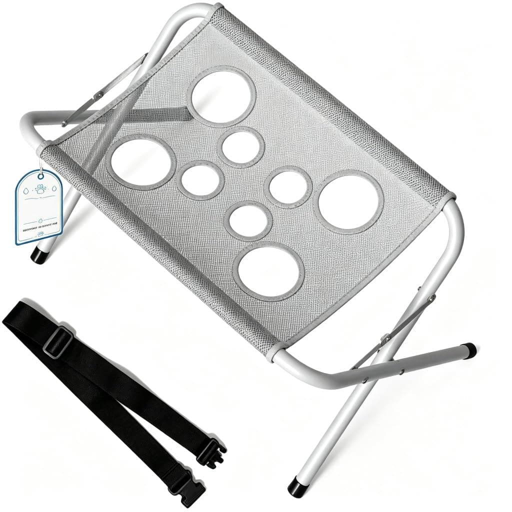 2-in-1 Foldable Pet Grooming Bed and Bathing Hammock Stand, Grey
