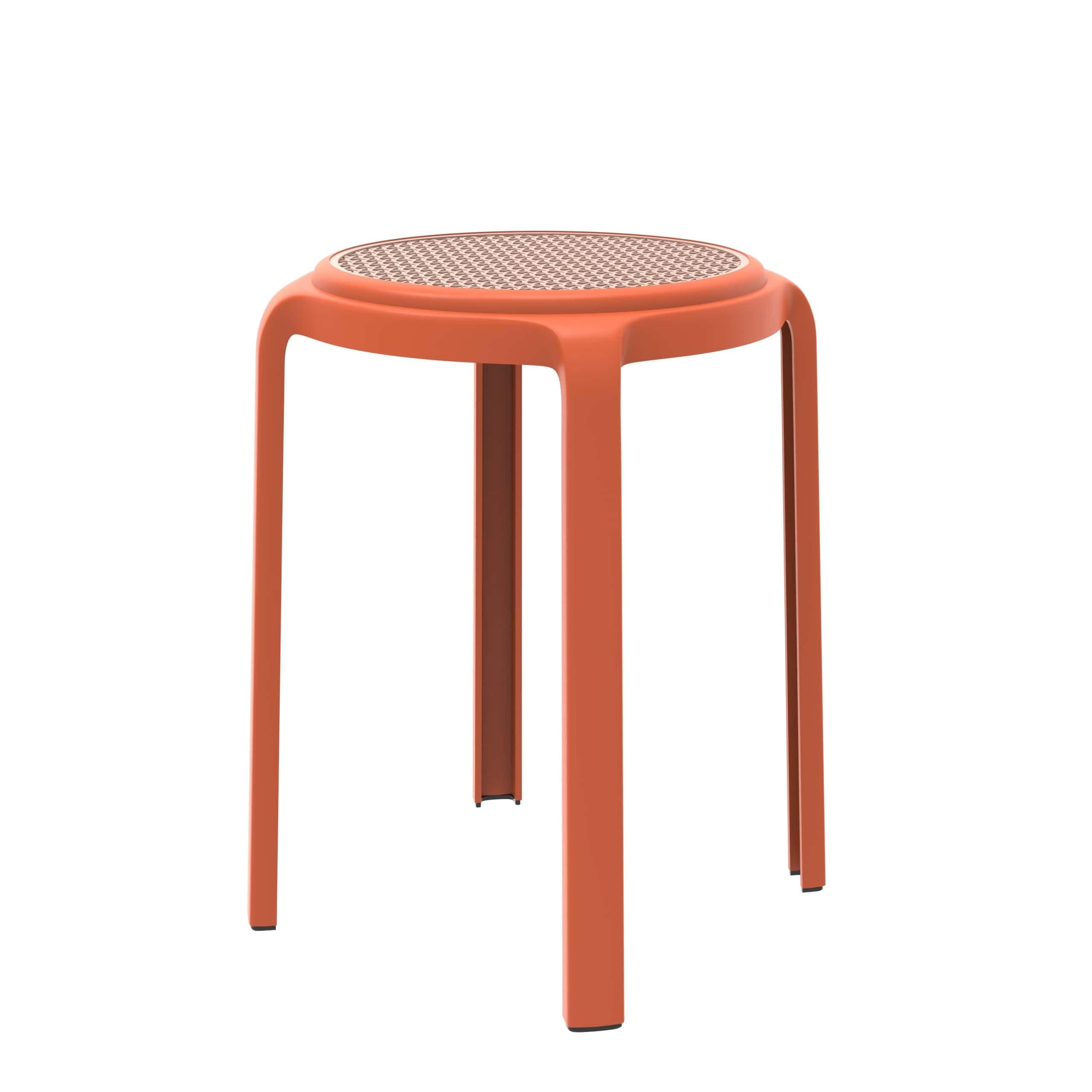 LeisureMod Tresse Round Plastic Dining Stool, Mid-Century Modern Stackable Accent Stool with Wicker Top for Kitchen and Dining Room (Orange)