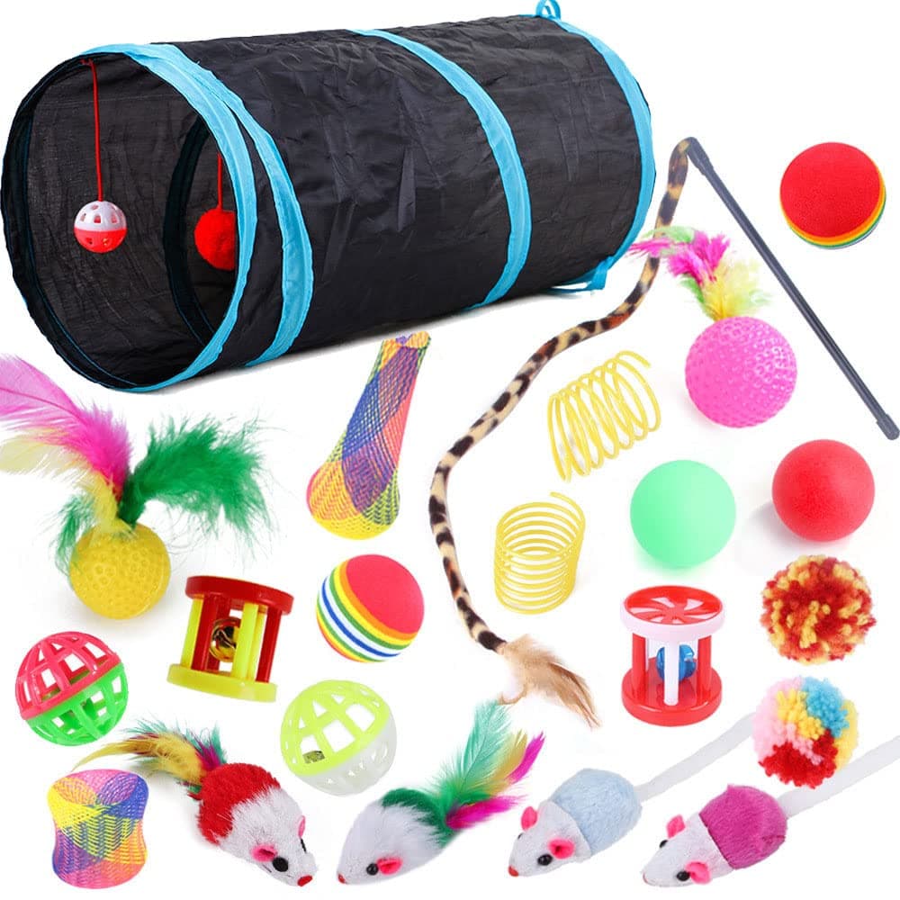 Speedy Panther 22 Pcs Cat Toys Interactive for Indoor Cats Tunnel Mouse Kitten Toys Cat Feather Teaser Wand Spring Toy