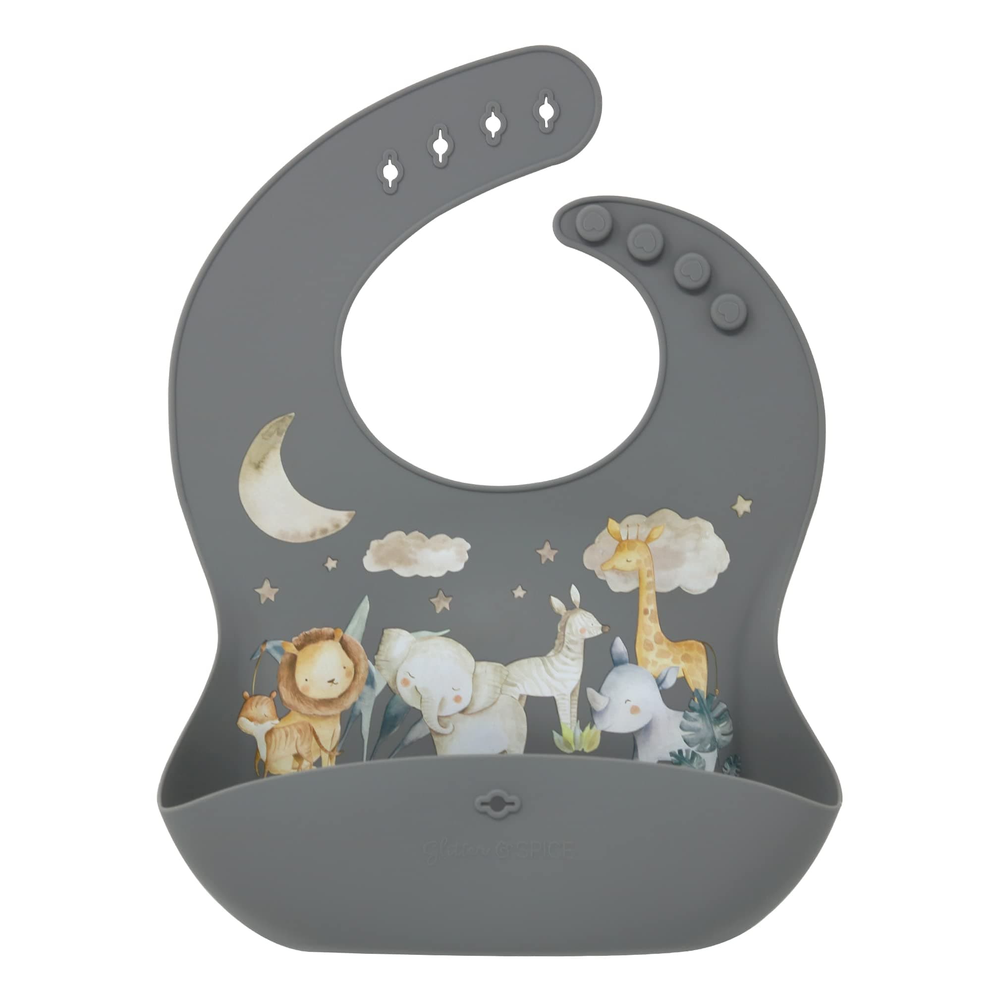 Glitter & Spice Silicone Food Bib - Safari Nights