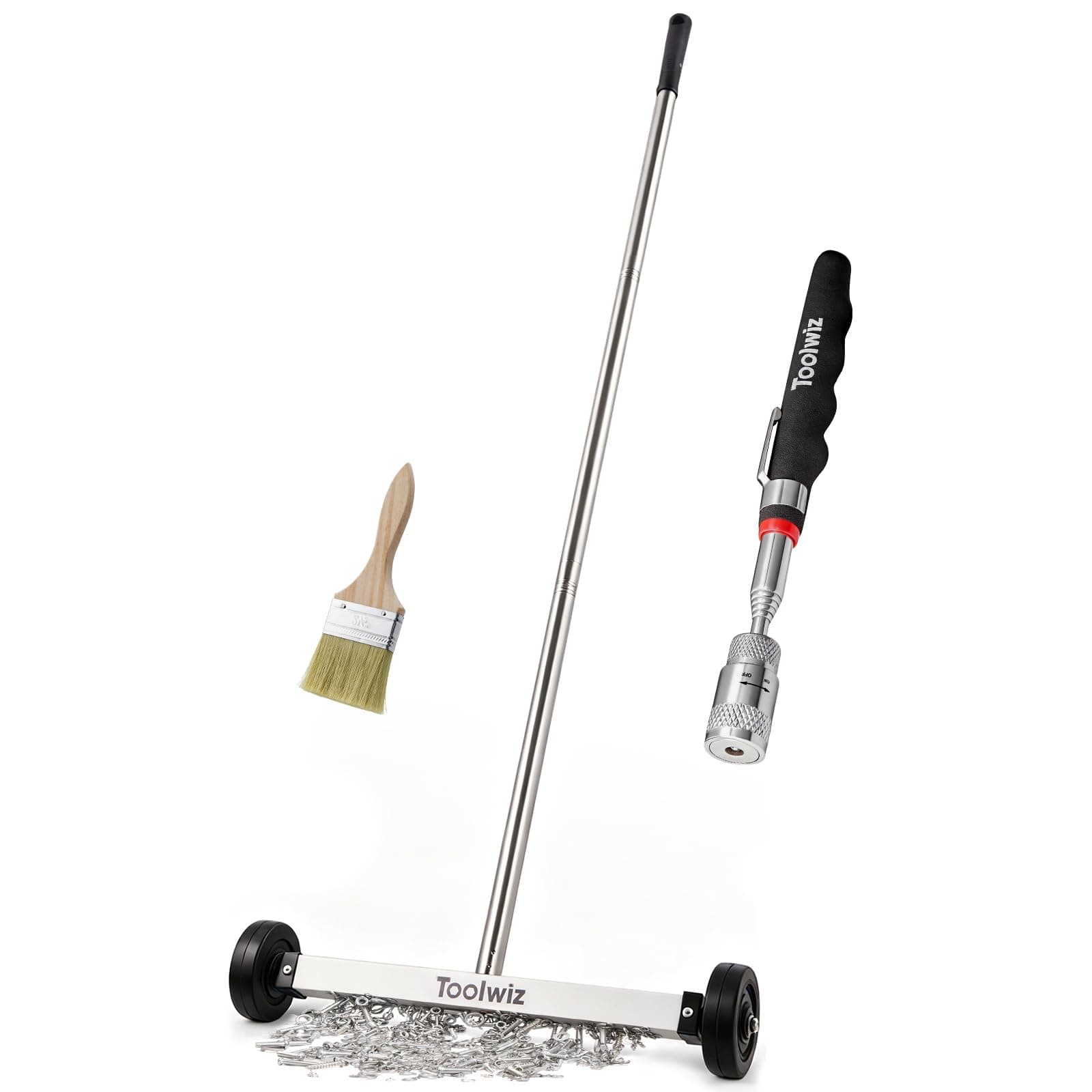 Toolwiz 15" Rolling Magnetic Sweeper with Lighting Telescopic Pick Up Tool