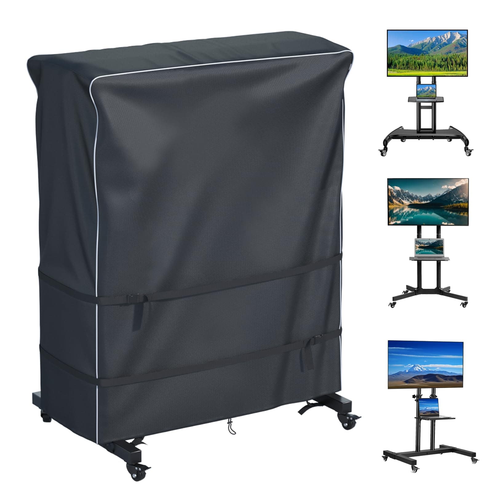 JINLI 55-60 inch outdoor TV trolley cover, courtyard TV cover, Oxford fabric waterproof and dustproof, triple windproof design, compatible with rolling/mobile stand