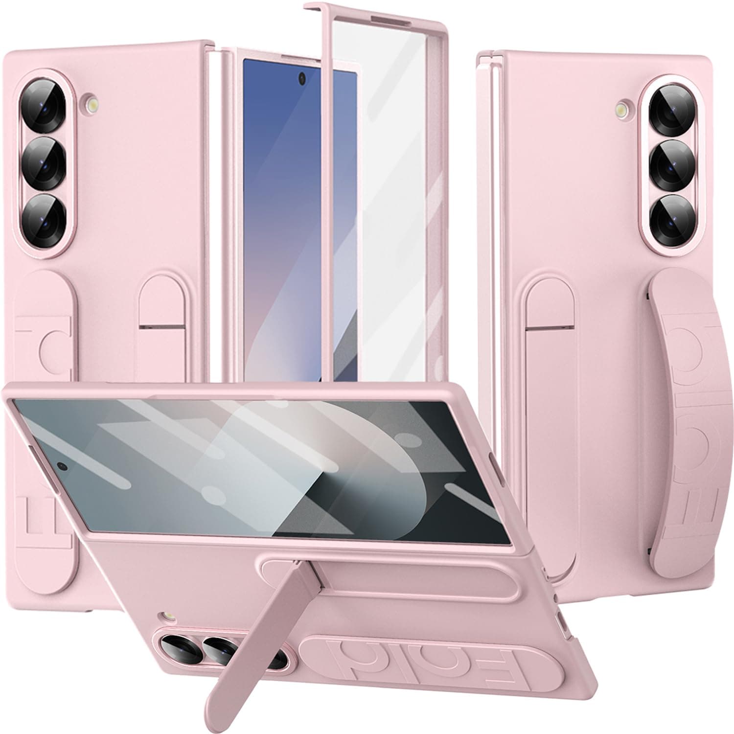 NINKI for Samsung Galaxy Z Fold 6 Phone Case with Wrist Strap,Cute Protective Phone Case for Galaxy Z Fold 6 5G Case Hand Strap,Kickstand Case Samsung Z Fold 6 Case with Screen Protector Women Pink