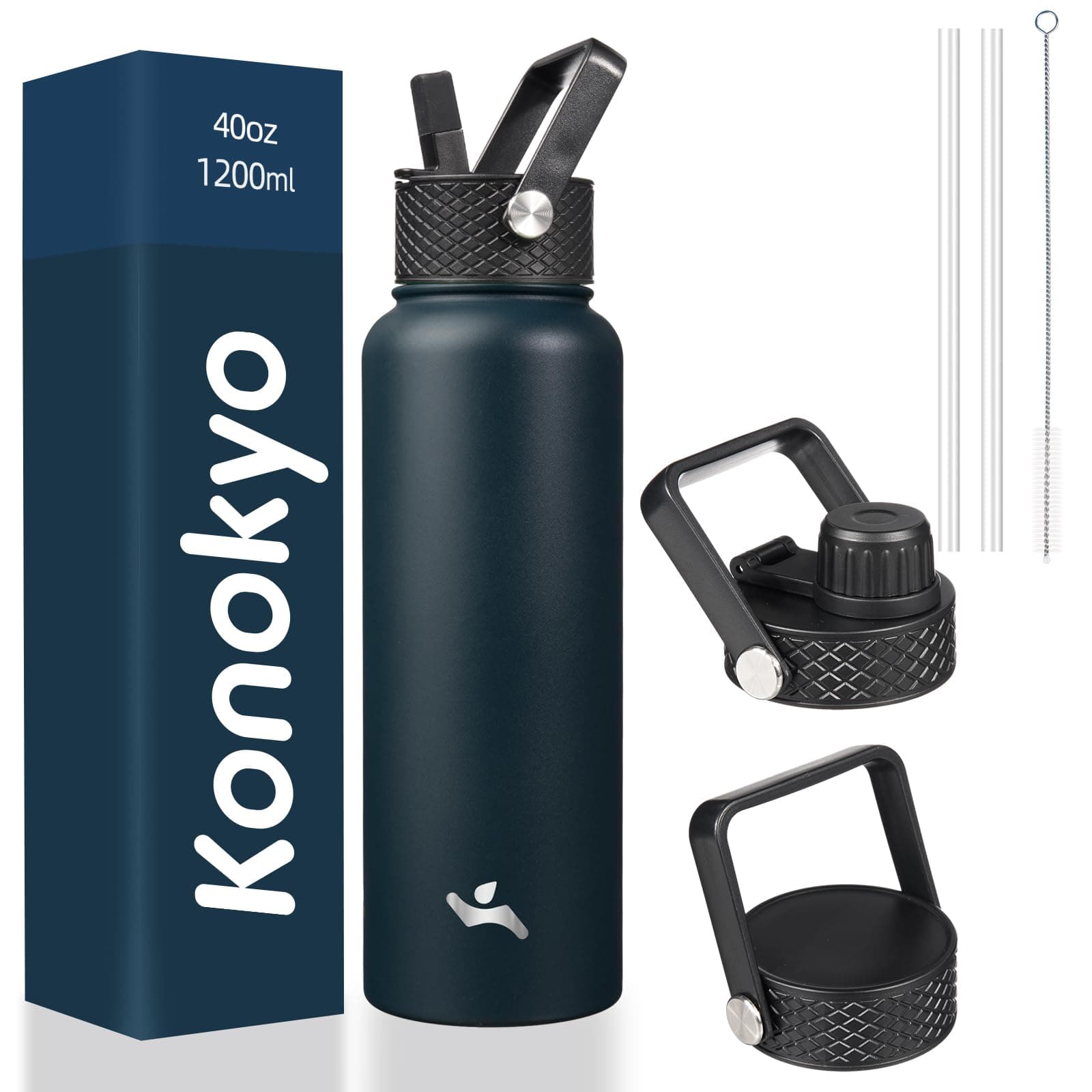 Konokyo 40 oz Insulated Stainless Steel Water Bottle with Straw Lid