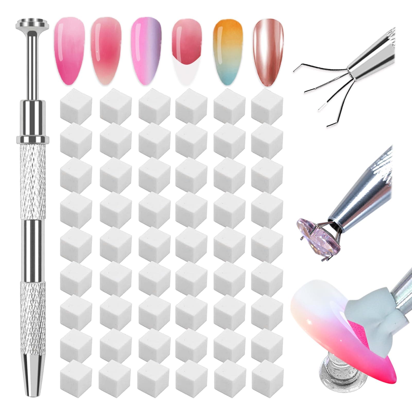 ESUOHYM 200 PCS Nail Sponges for Ombre with Grabbing Pen,Mini Aura blending Sponges for Nail Art,Nail Ombre Brush for Pat Gel & Pigment Powder,Nail Art Tools Accessories Supplies for Home Salon
