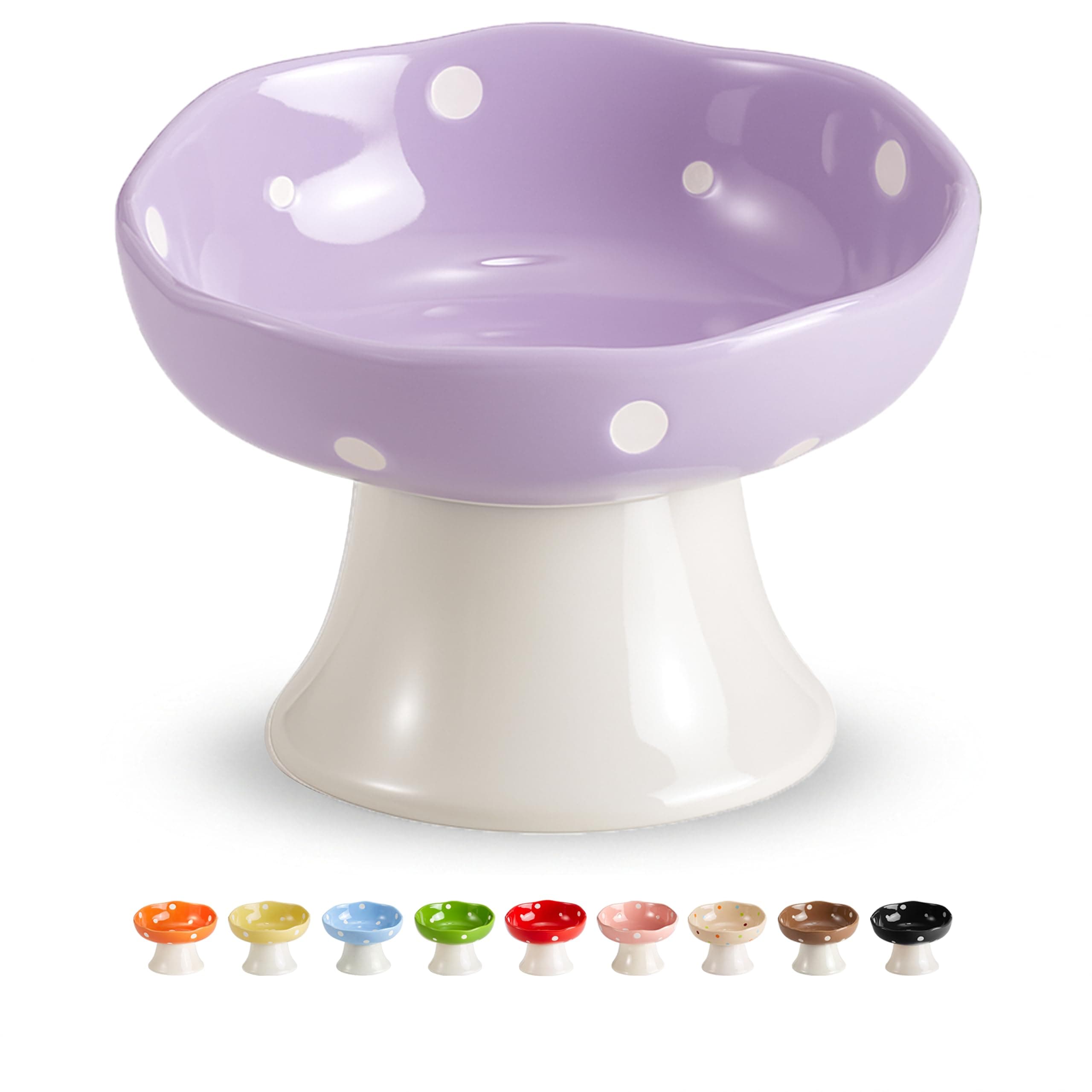 Purple Mushroom Cat Bowl, Elevated Ceramic Bowl for Cats