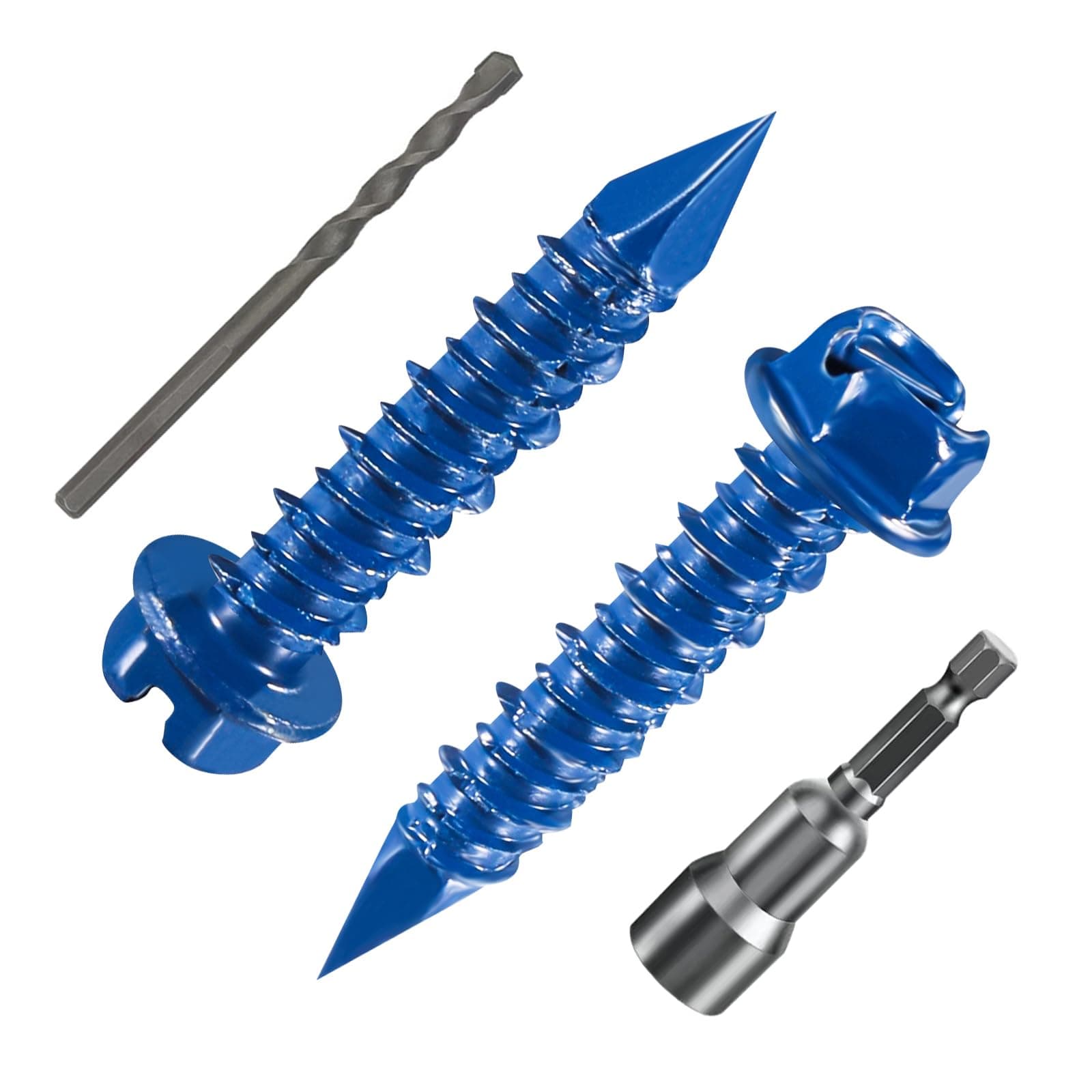 Wensilon(30 PCS) 3/16" * 1-1/4" Slotted Hex Concrete Screws Anchor Blue Hexagon Head for Anchoring to Masonry, Block or Brick Stucco