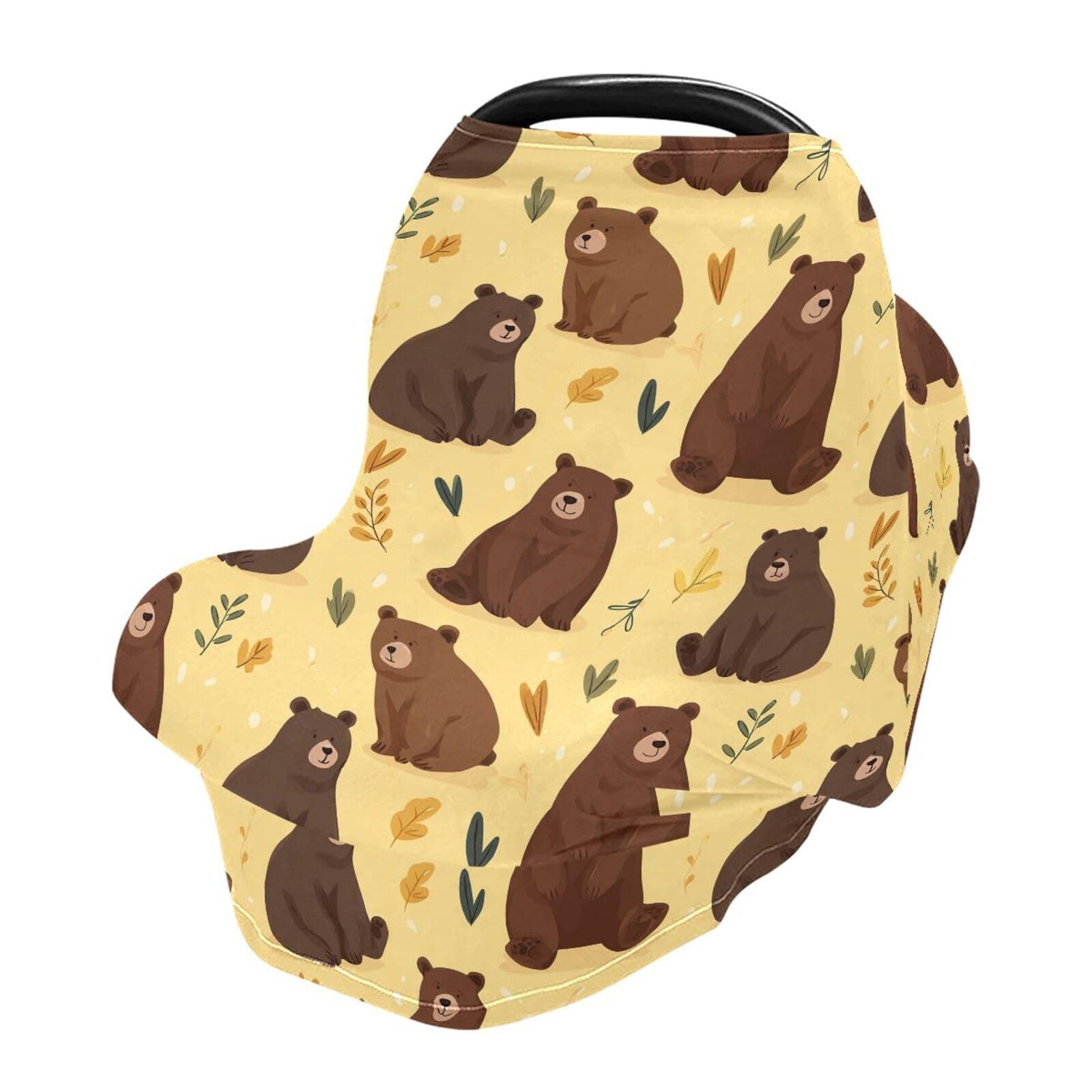Pigsaly Baby Car Seat Covers Cute Brown Bears Carseat Canopy Soft Infant Stroller Cover Nursing Breastfeeding Covers