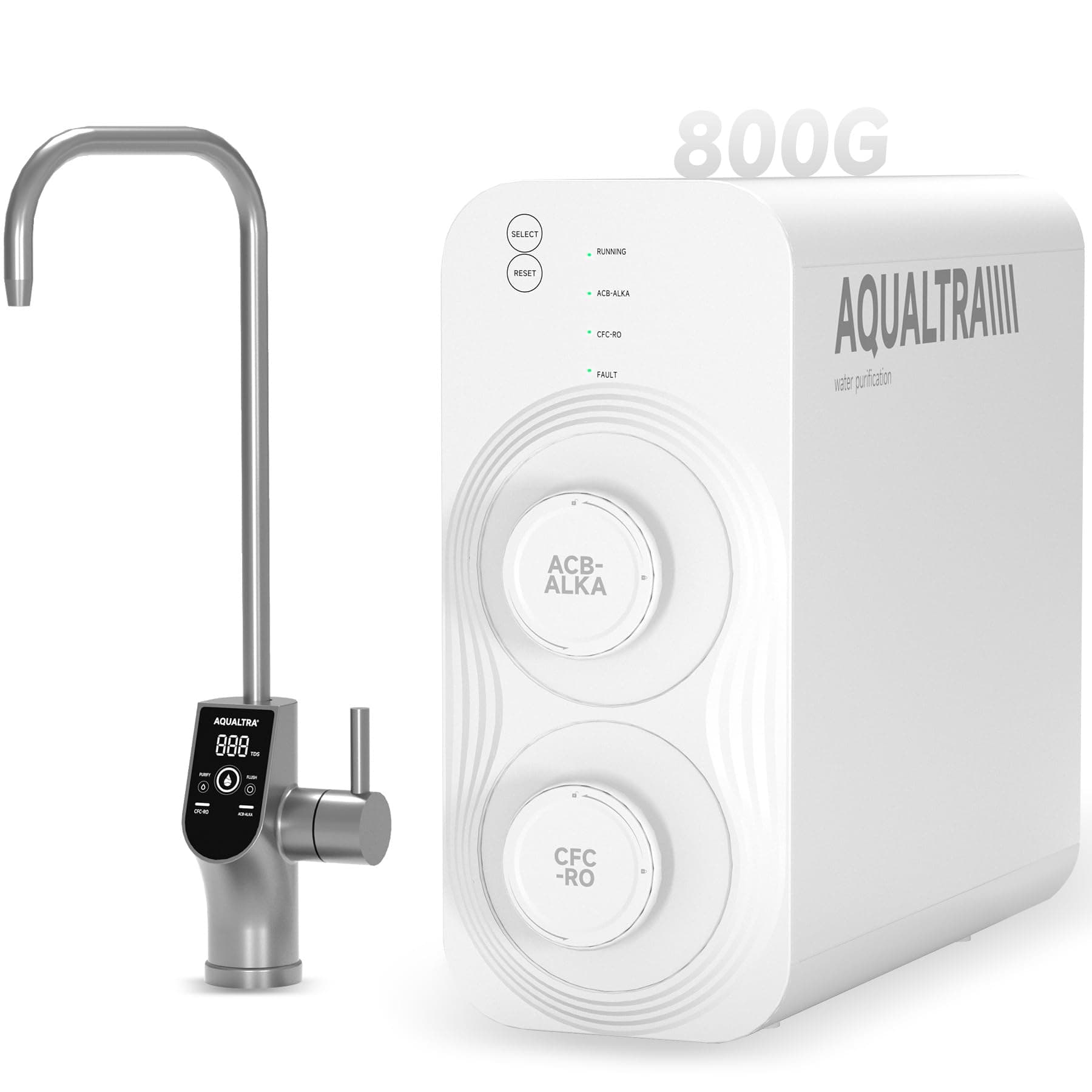 AQUALTRA USF-AR-800 PH+ Reverse Osmosis System, NSF/ANSI/CAN 372 Certified, 10 Stage Alkaline Tankless RO System, 800GPD, 3:1 Pure to Drain, Smart LED Faucet