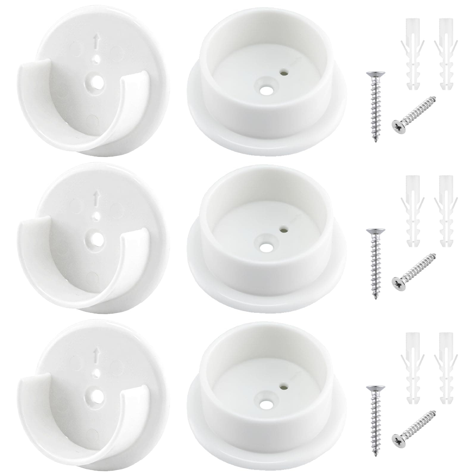 6pcs Heavy Duty Plastic Closet Rod Holders with Screws Wardrobe Tube Rail Support Sockets Multi-Purpose Bracket for Closet Rod Shower Curtain Rod Home Bathroom Clothing Storage (White)