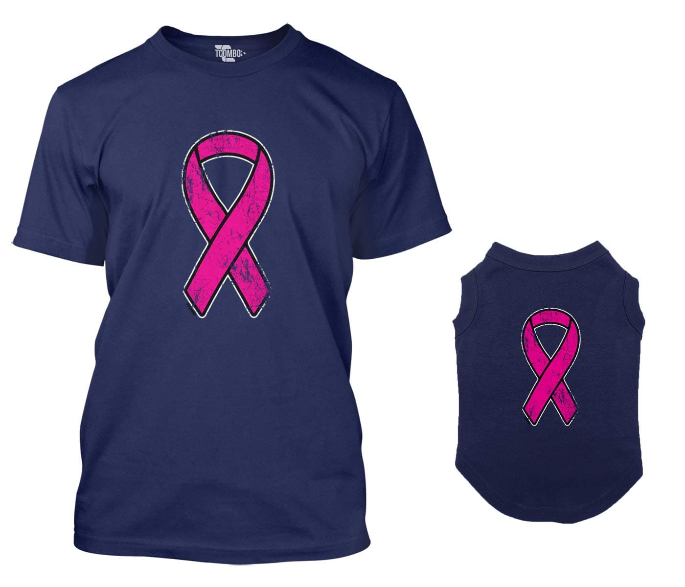Pink Ribbon Breast Cancer Matching Dog Shirt & Owner T-Shirt (Navy, Large Mens/2X-Large Dog)