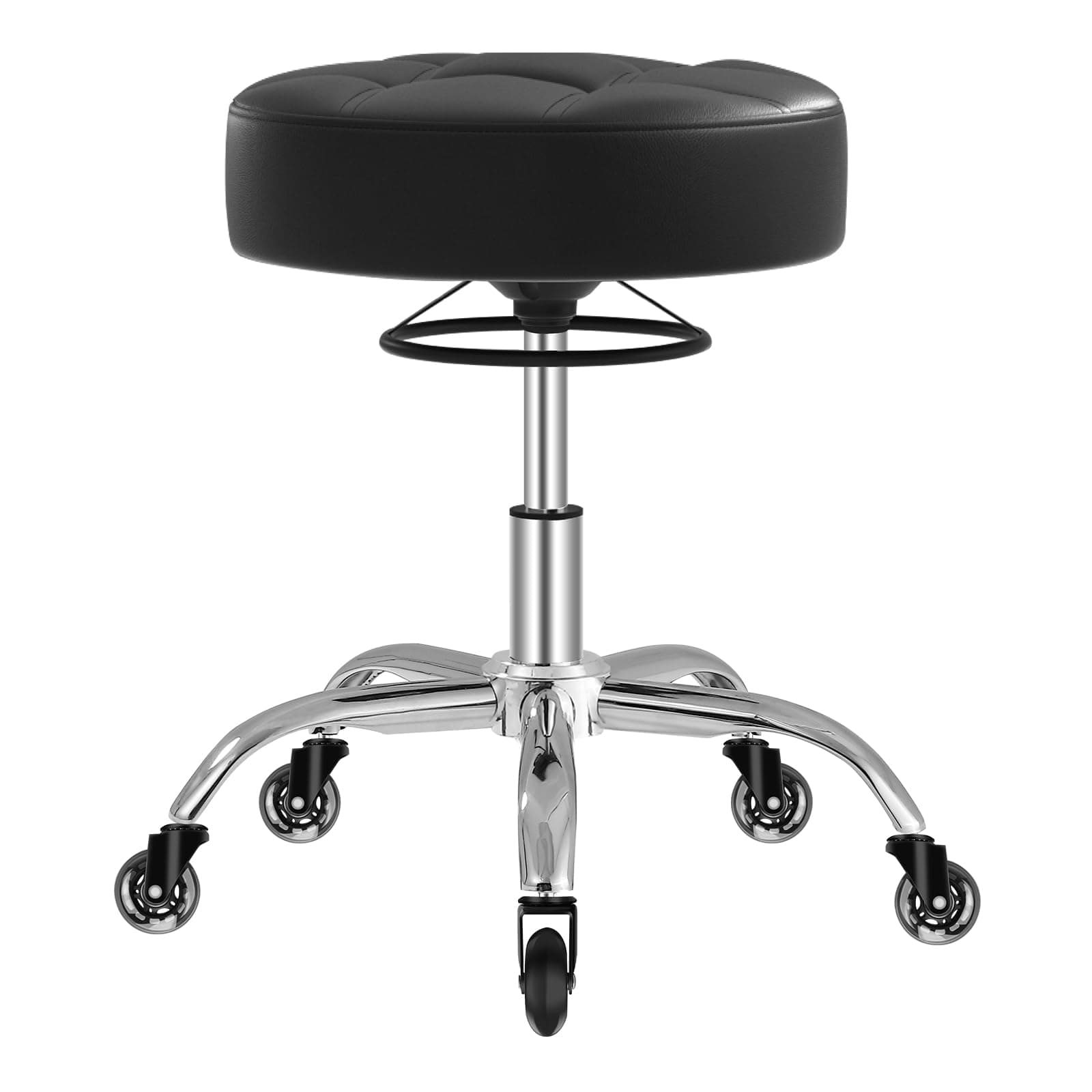 Rolling Stool Heavy Duty 400lb: Super Soft Seat Cushion,360° Swive,Height Adjustability,No Squeaky Noises,No Tip Over,New Upgraded Stool Salon Stool Chair, Tattoo Facial Massage Spa (Light Black)