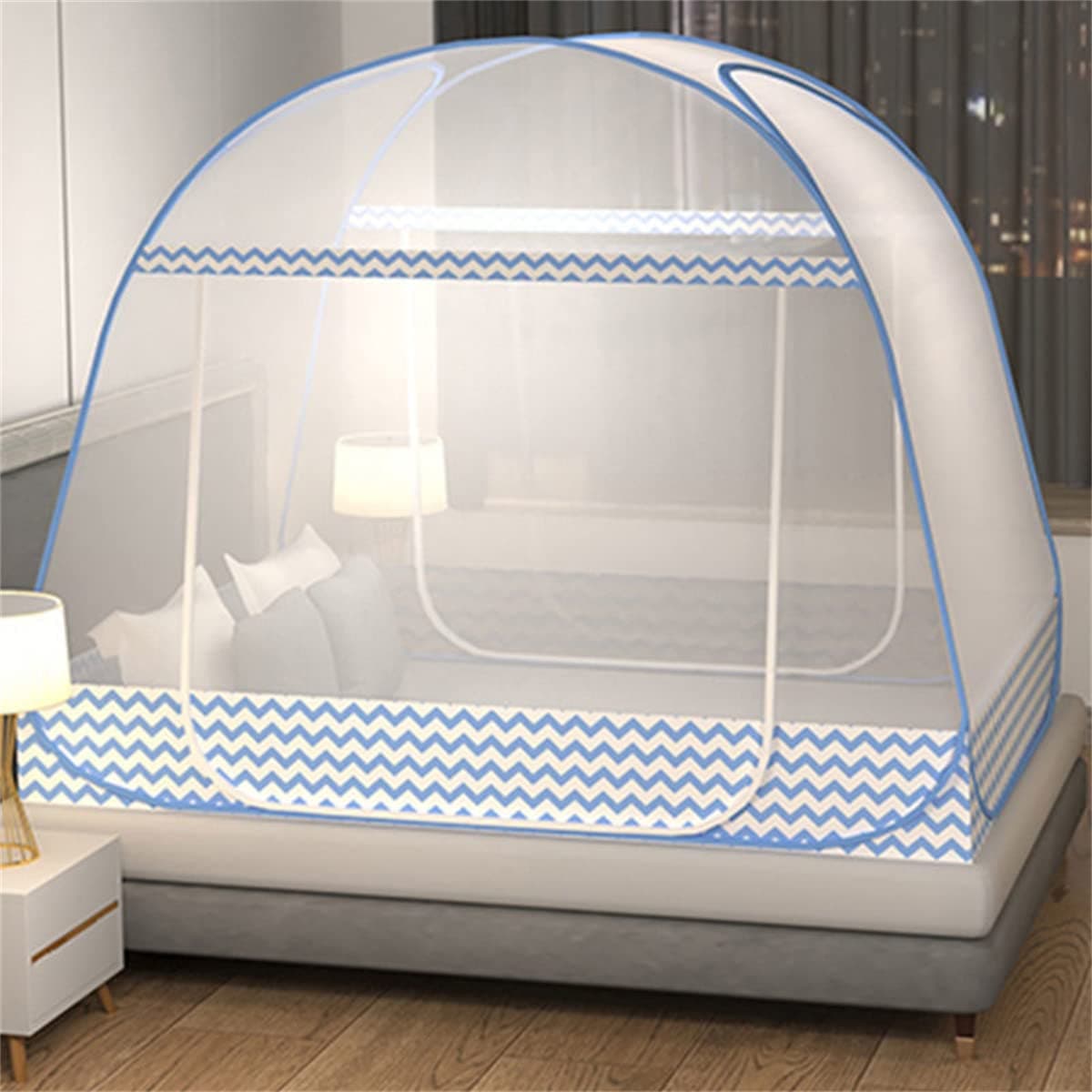 CdyBox Folding Mosquito Net Tent Canopy Curtains for Beds Home Bedroom Decor (1.2 * 2.0m, Blue)