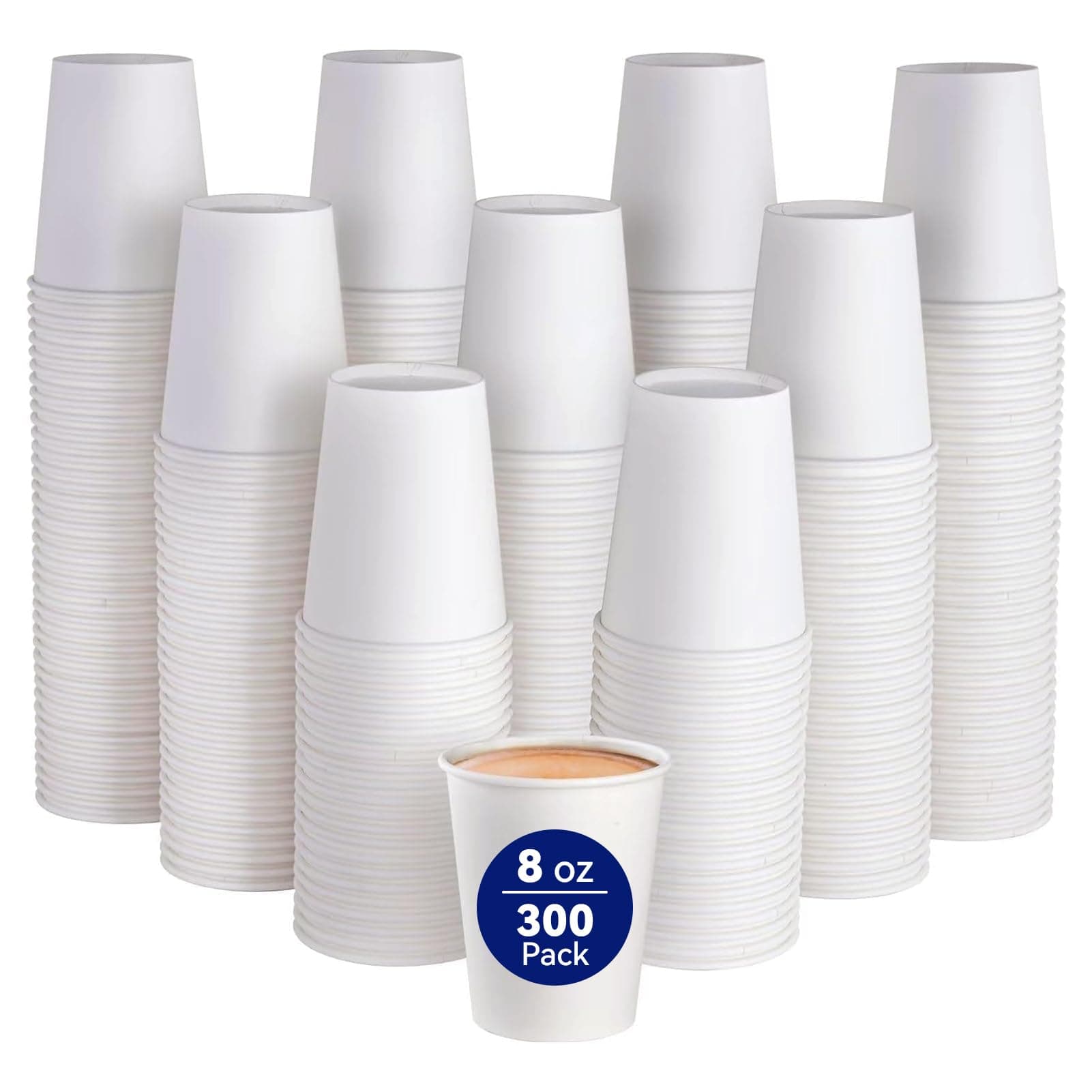 JOLLY CHEF 300 Pack 8oz White Disposable Paper Cups for Hot & Cold Drinks