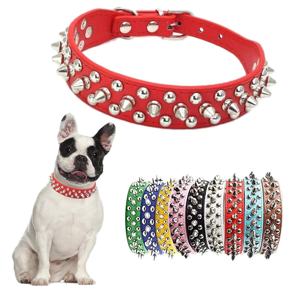 Red Spiked Dog Collar,Mushroom Rivet Spike Puppy Collars Girls Boys Leather Studded Cat Collar Adjustable Metal Buckle Durable Training for XXS XS Small Medium Large Terrier Breed,XXSmall