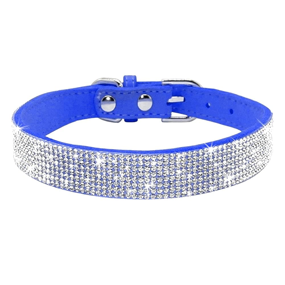 Pimaodog Rhinestone Dog Collar, Cute Dazzling Sparkling Soft Suede Leather Adjustable Pet Dog Cat Collar Crystal Diamond Pet Supplies for Puppy Small Medium Large Dogs (M:32 - 38cm, Dark Blue)