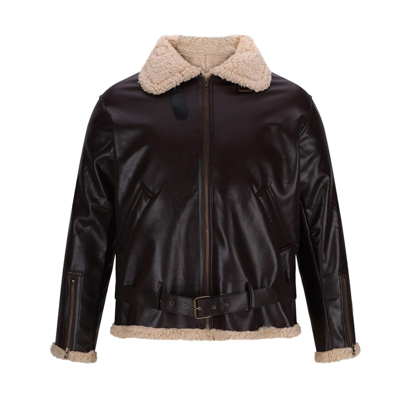 Rkwins Leather Jacket for Men Winter Fleece Lined Jacket Warm Motorcycle Jacket Slim Fit Biker Jacket Zip Up Lapel Jackets Brown