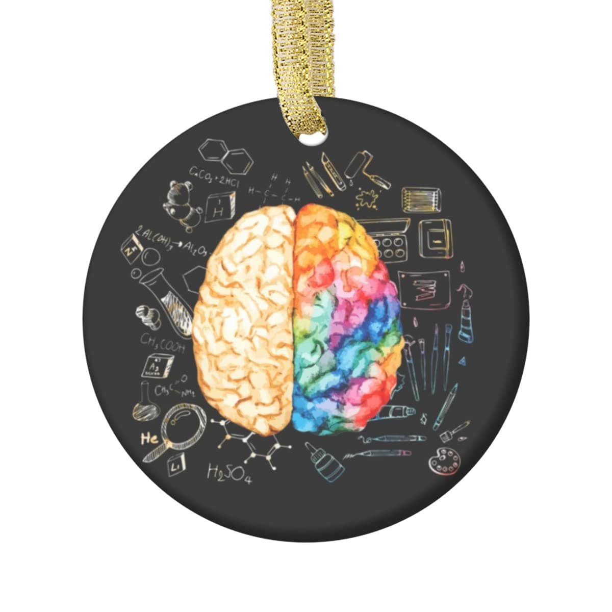 Colorful Brain Science and Art Neuroscience Ornament Oval Holiday Christmas Ornament - Double Sided Porcelain 2.75 Inch