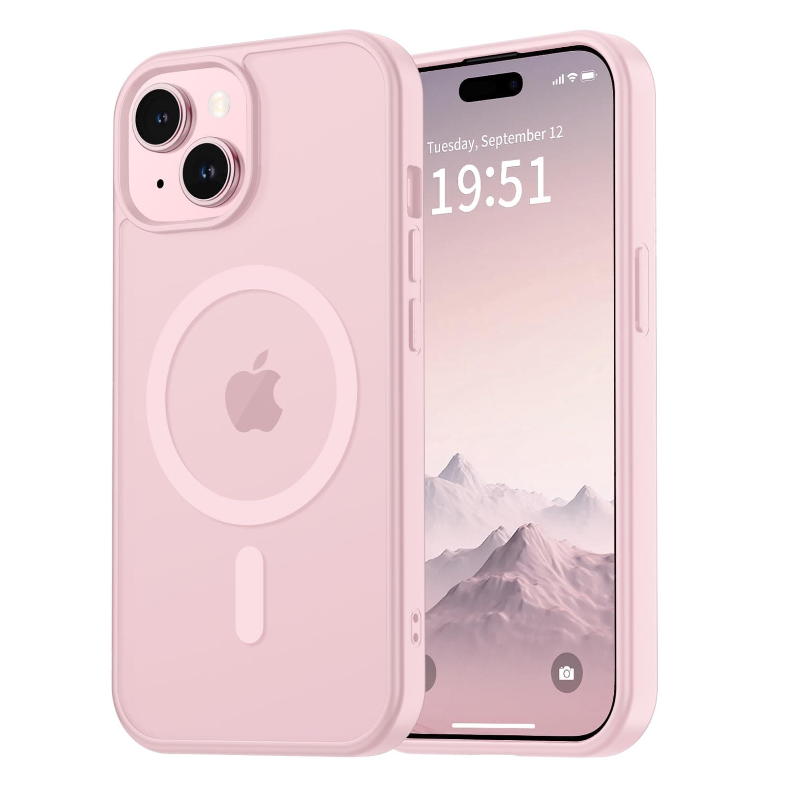vnnink for iPhone 15 Case,iPhone 14/iPhone 13 Case, Magnetic Matte Military Grade Drop Protection Translucent Cell Phone Cover,Rugged Shockproof Cover,Light Pink