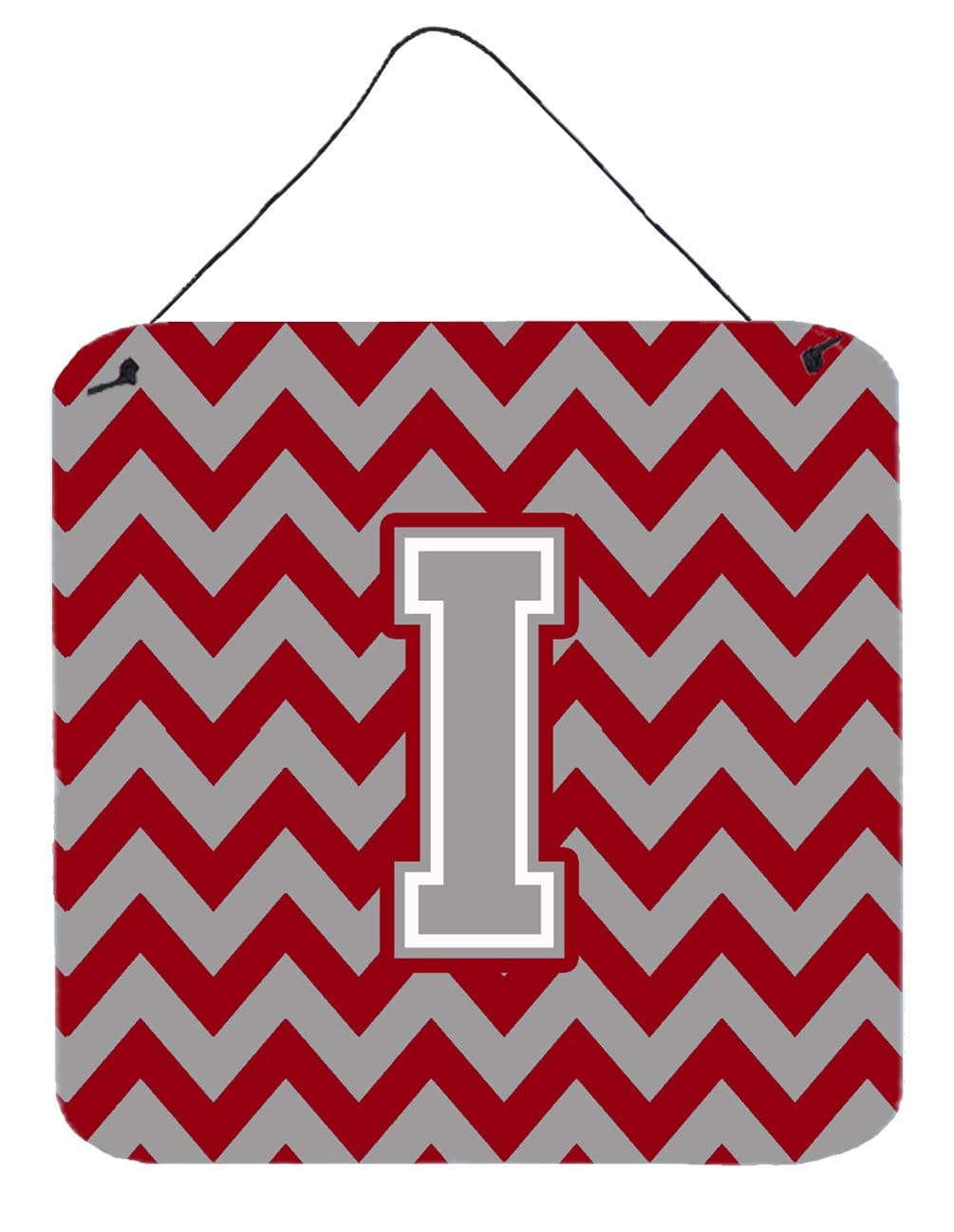 Caroline's Treasures CJ1043-IDS66 Letter I Chevron Crimson and Grey Wall or Door Hanging Prints Aluminum Metal Sign Kitchen Wall Bar Bathroom Plaque Home Decor, 6x6, Multicolor