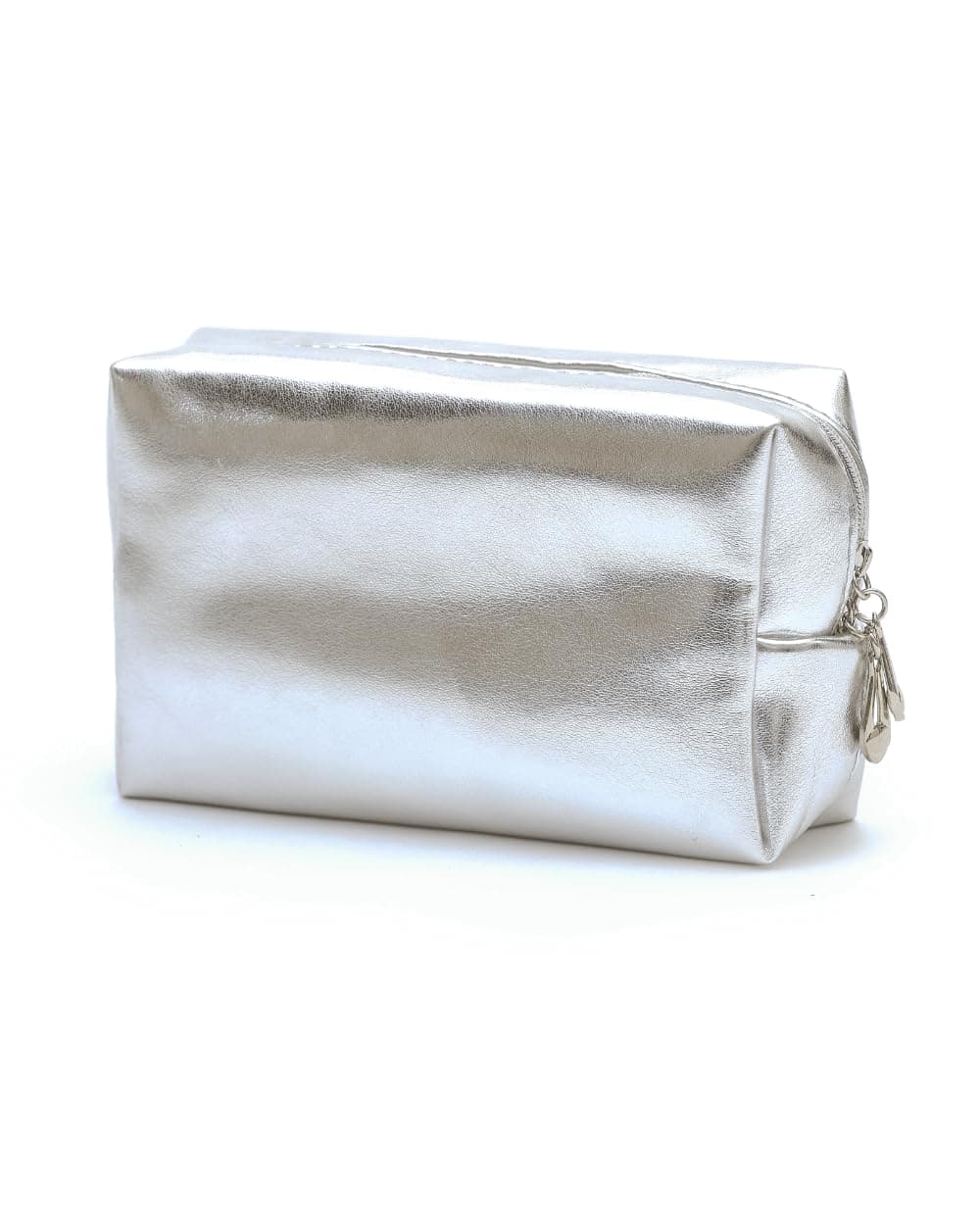 Intonowa Makeup Bag,Medium Cosmetic bag for Woman/Men,Silver PU Leather Skincare Bag,Waterproof Organizer Pouch, Silver, Square Bag