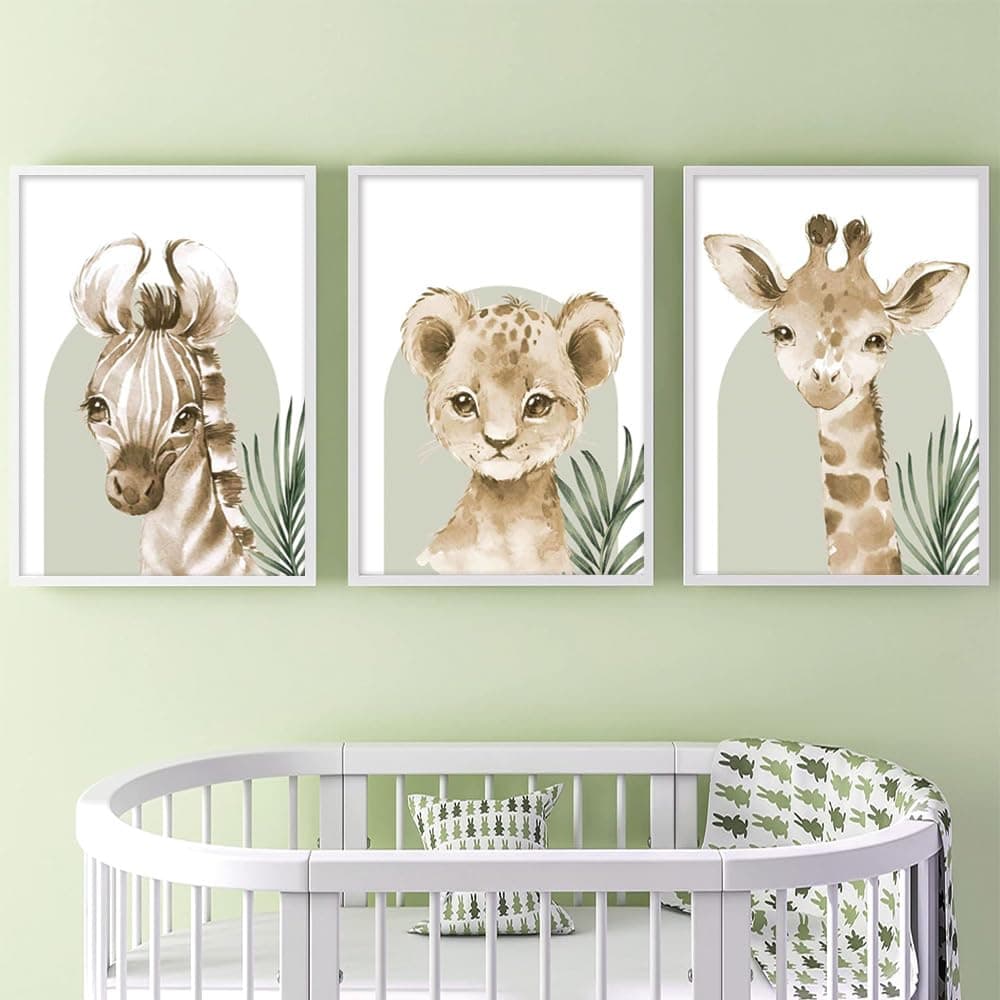 3 Animals Savannah Baby Room Poster 30 x 40 cm Forest Child Boy Lion Giraffe Zebra Picture Wall Decoration Safari Canvas Jungle Animals Poster Jungle Bedroom Baby Gift Unframed