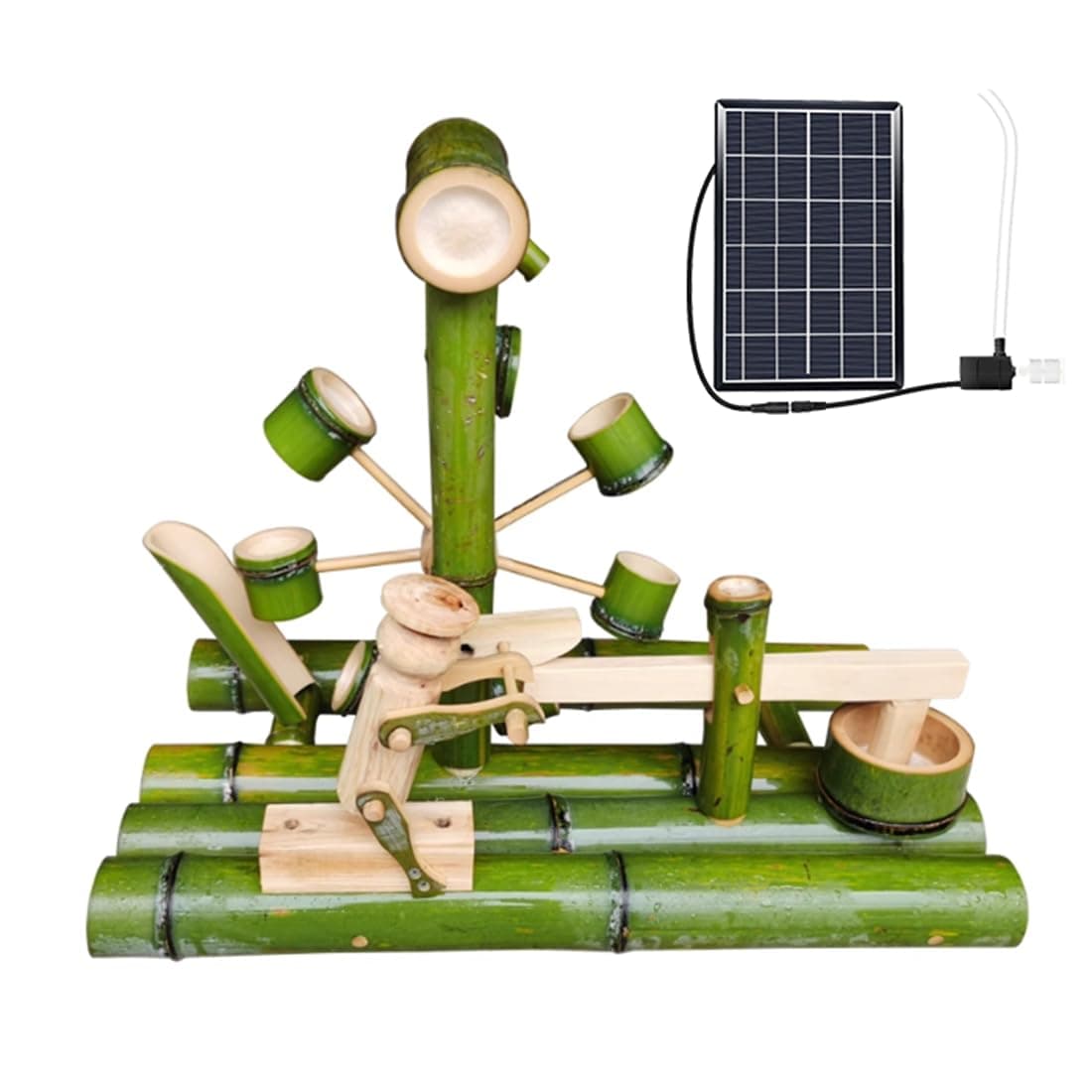 Bamboo Accents Garden Fountain,Outdoor Freestanding Fountains Outdoor Water Fountain with Solar Panels and Water Pump, DIY Indoor/Outdoor Zen Garden,70cm