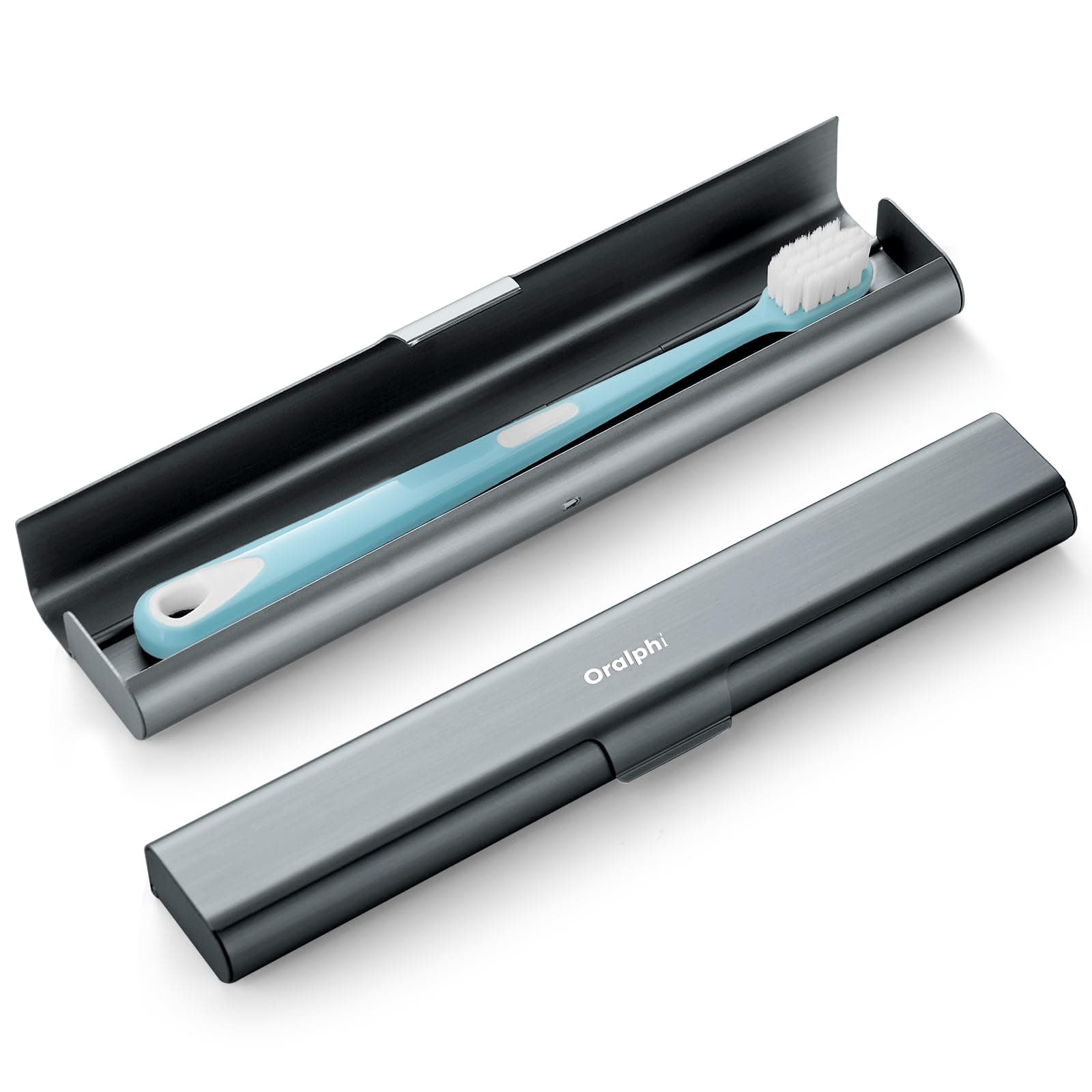 Oralphi Aluminum Toothbrush Travel Case, Portable Travel Toothbrush Holder, Durable Manual Toothbrush Box Container for Traveling, Bathroom, Camping, Business Trip-Gray Blue