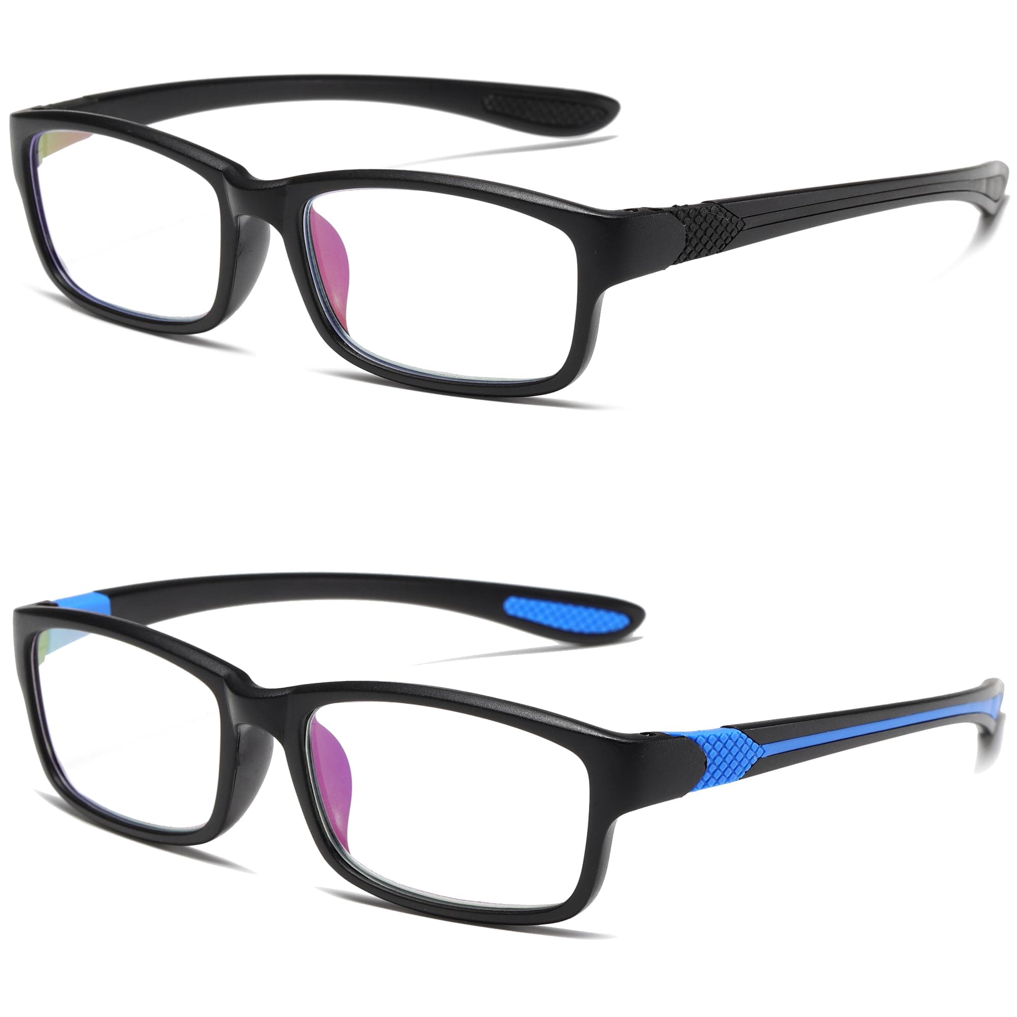 JOON-joon Reading Glasses Men 2 Pairs Ultra Light TR90 Sports Style Blue Light Blocking Readers+2.5(Black&Blue)