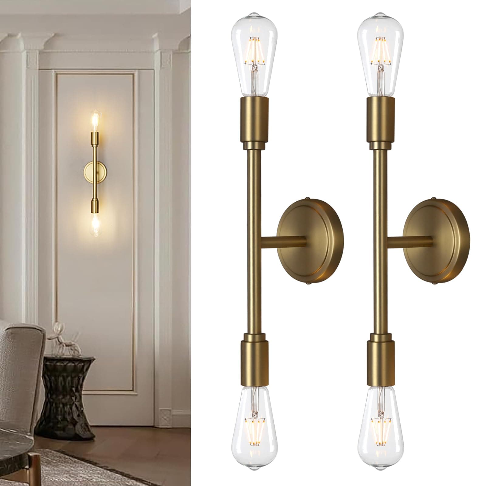Phansthy Wall Sconces Set of Two, Modern Sconces Wall Lighting Fixtures, 2-Light Bathroom Light Over Mirror, Indoor Ceiling Light/Wall Light for Bedroom, Living Room (Antique 2 Pack)
