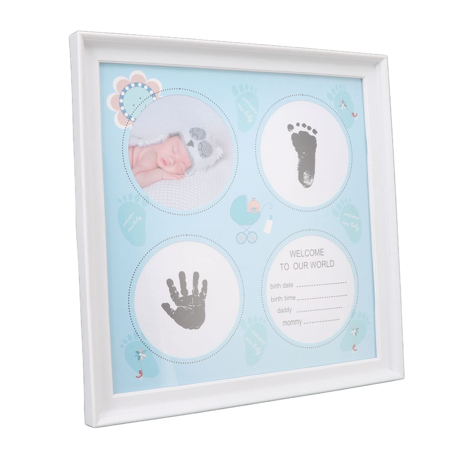 Baby Handprint Footprint Kit, Decorative Attractive Safe Baby Print Frame Kit Density Plastic Wall Table (Blue)