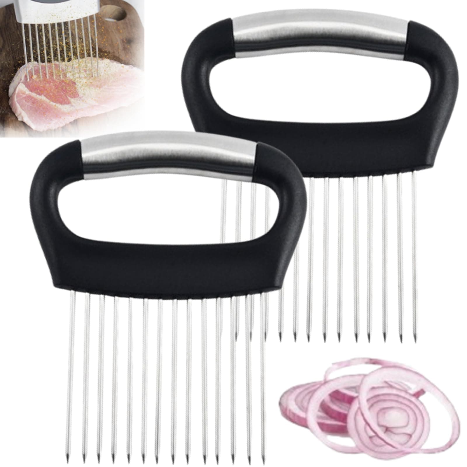Onion Holder for Slicing, 2024 Upgrade Onion Slice Holder Stainless Steel Vegetable Slicer Cutter for Potato and Tomato, Kitchen Chopper Slicing Assistant Tool Lemon Slicer Onion Cutter (2, Style3)