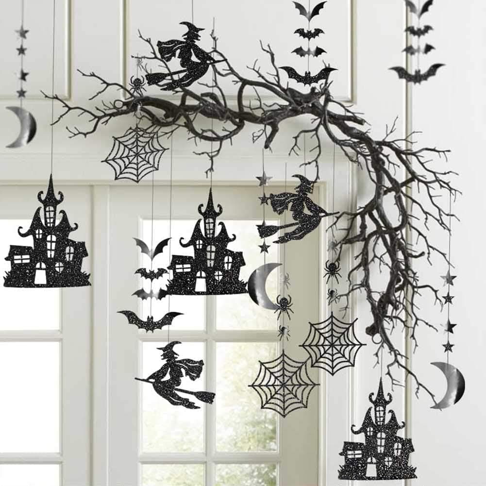 21 pcs Halloween Garland Kt for Party Decorations Hanging Witch Bat Spider Star Moon Streamers for Themed Birthday