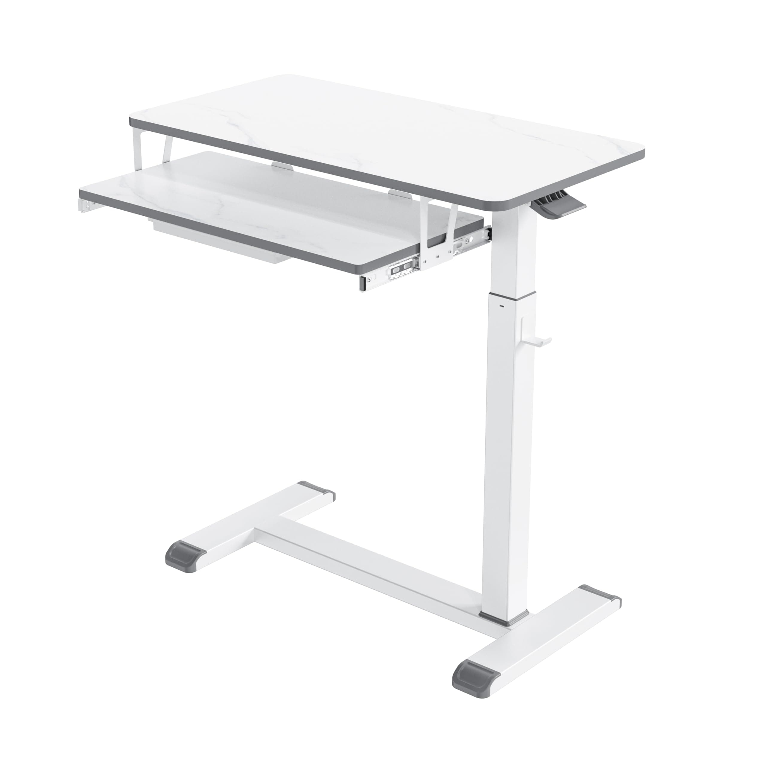 Fydeamer Height Adjustable Mobile Overbed Table with Keyboard Tray, Marble