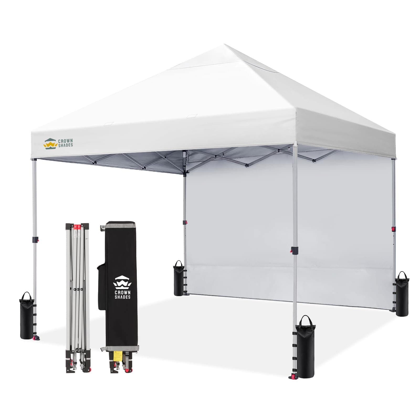 CROWN SHADES 8x8 Pop Up Canopy with 1 Side Wall, Canopy Tent, White