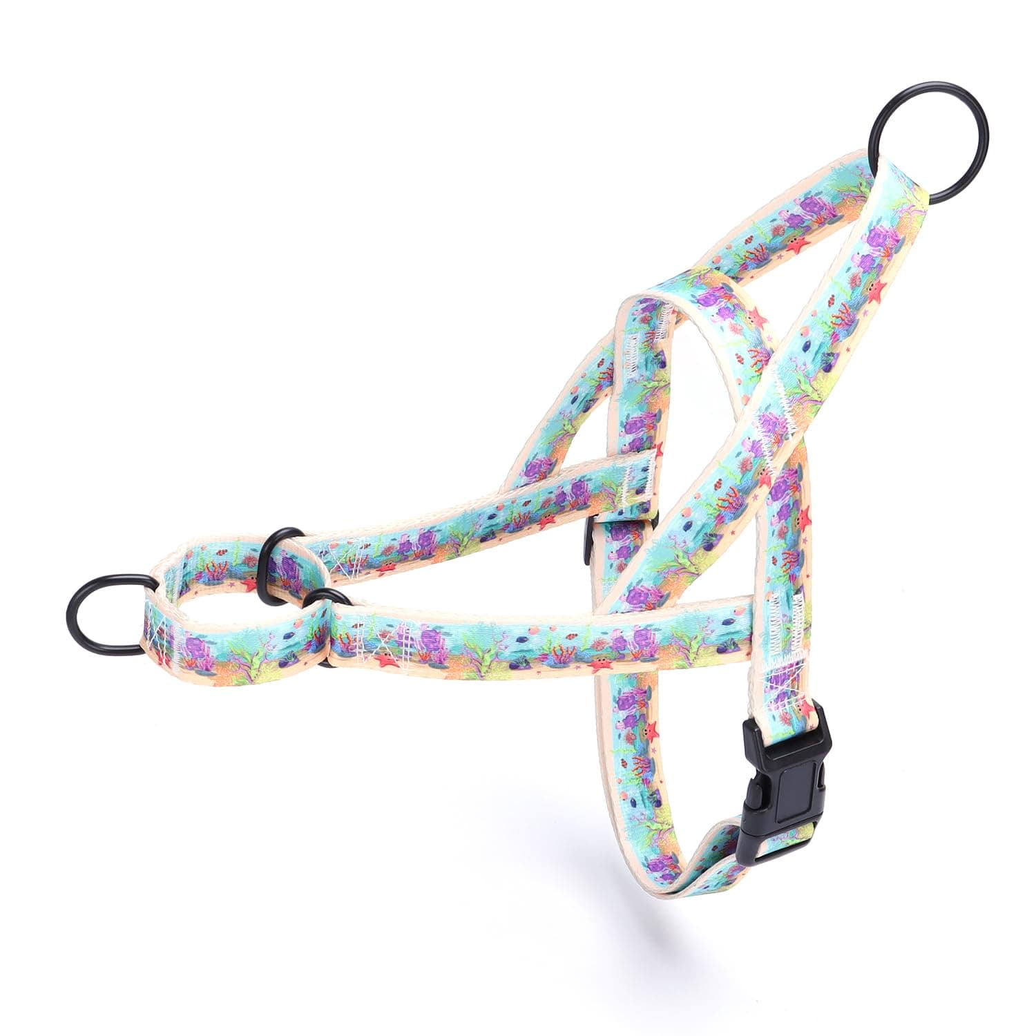 Pimaodog No Pull Dog Harness for Easy Walk, Floral Pattern Female Safety Nylon Training Collar for Small, Medium, and Large Dogs (L, Ocean)