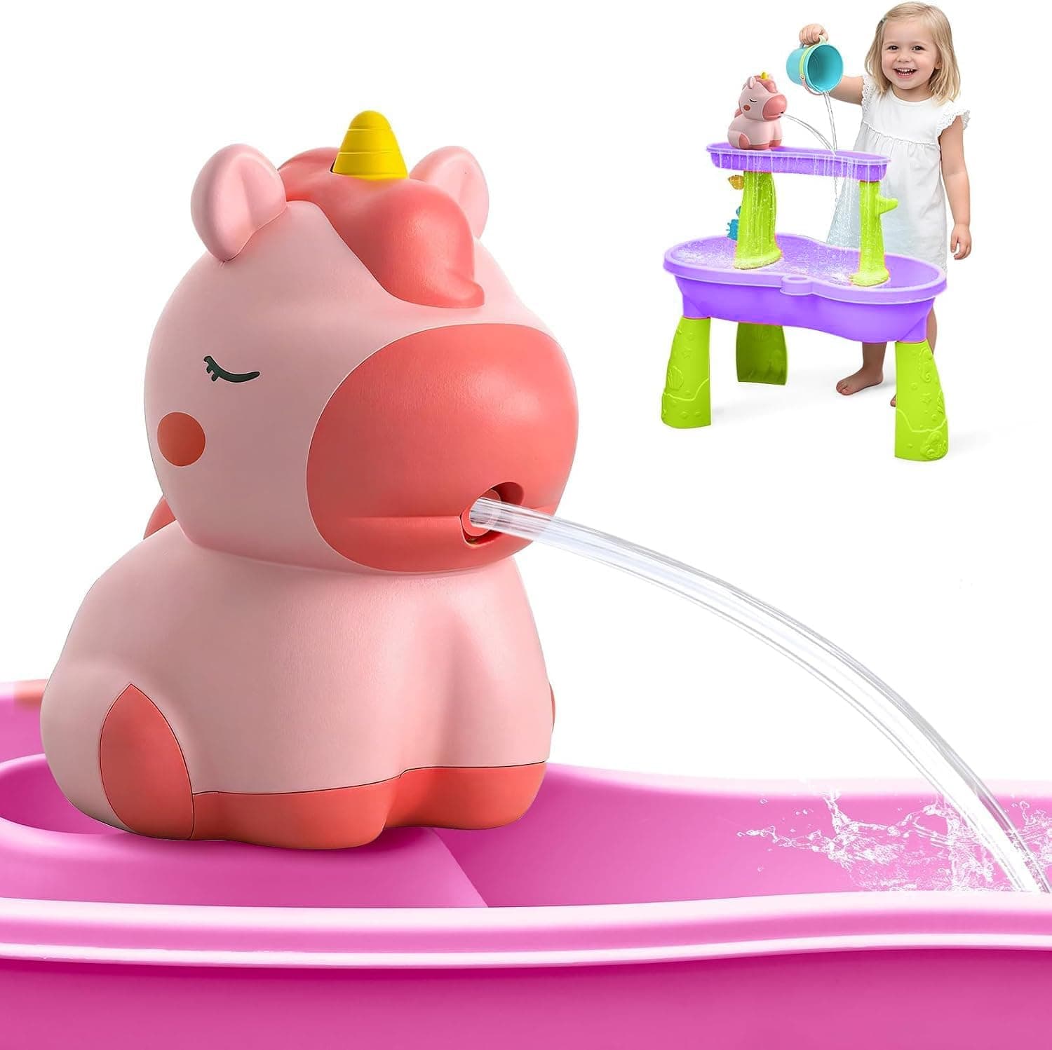 weirtoya Water Table Pump for Toddlers, Unicorn Toys Battery Powered Pump for Water Table Cordless Work Splash Toys Kids Toddler Summer Outddor