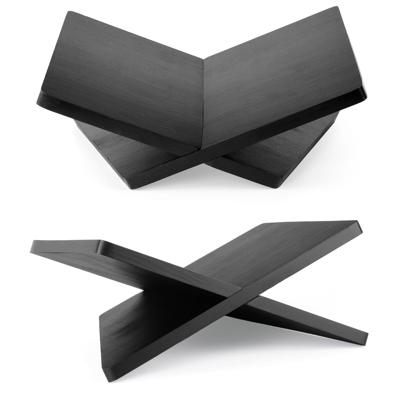 Wood Book Stand for Reading - 15° Angle Book Display Stand for Cookbooks, Textbooks, Sheet Music & Tablets, Magazines (Black)