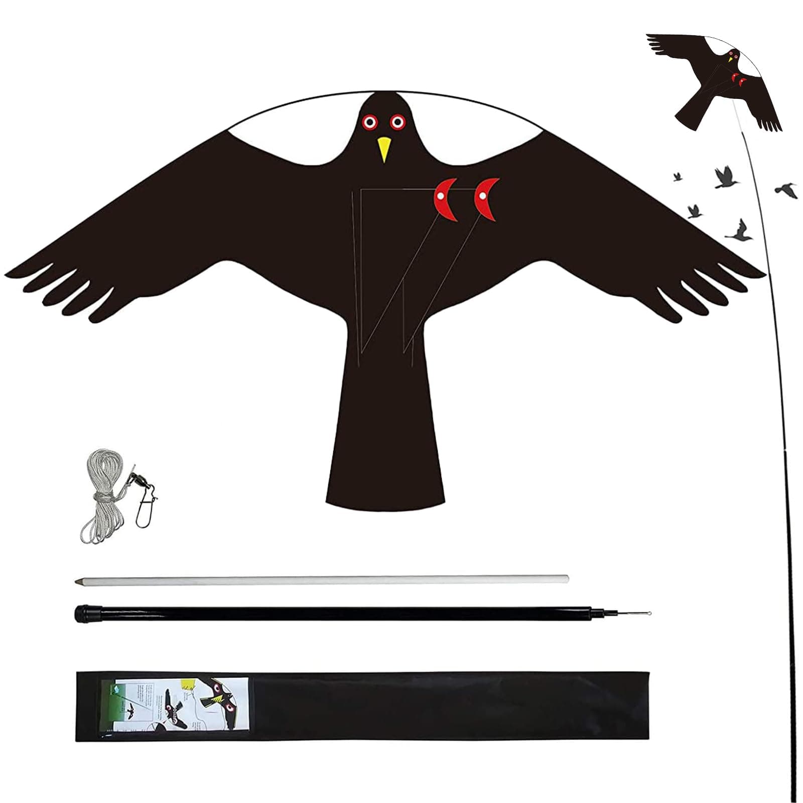 Flerigh Bird Scarer Kite with 13ft Pole Bird Hawk Flying Kite-Style C