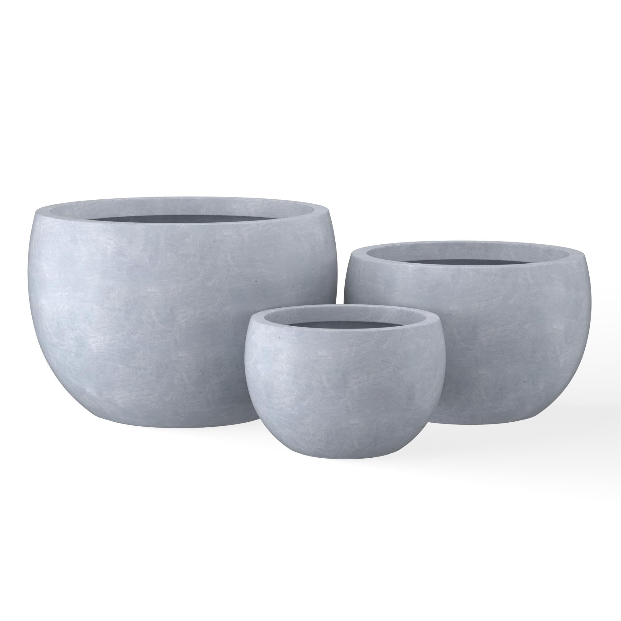 Kante Set of 3 Blue Gray Concrete Bowl Planters 20" 15.7" 20" Dia