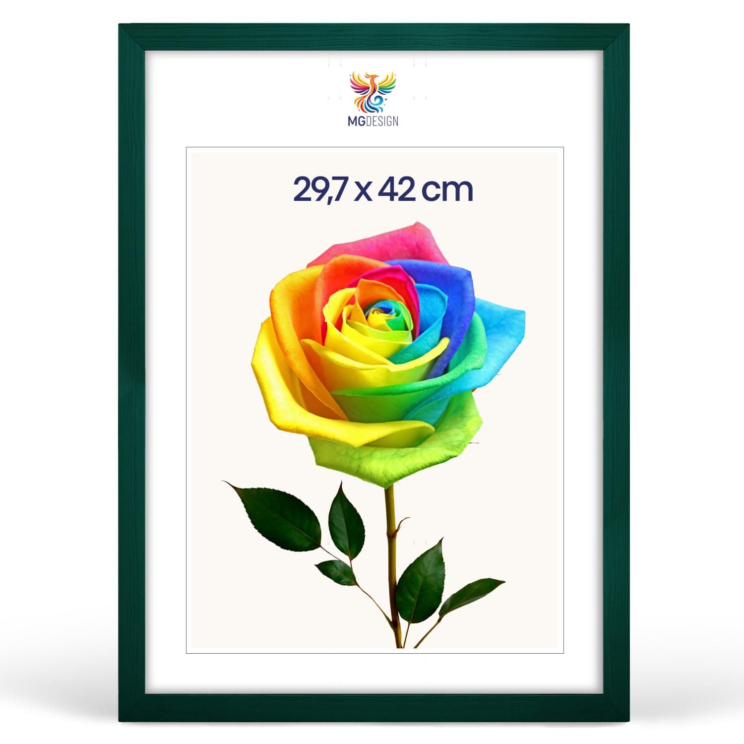 MG Design Green Photo Frame A3 12 x 17 in (29,7 x 42 cm) – Real Wood Frame with Shatterproof Acrylic Glass, Portrait & Landscape