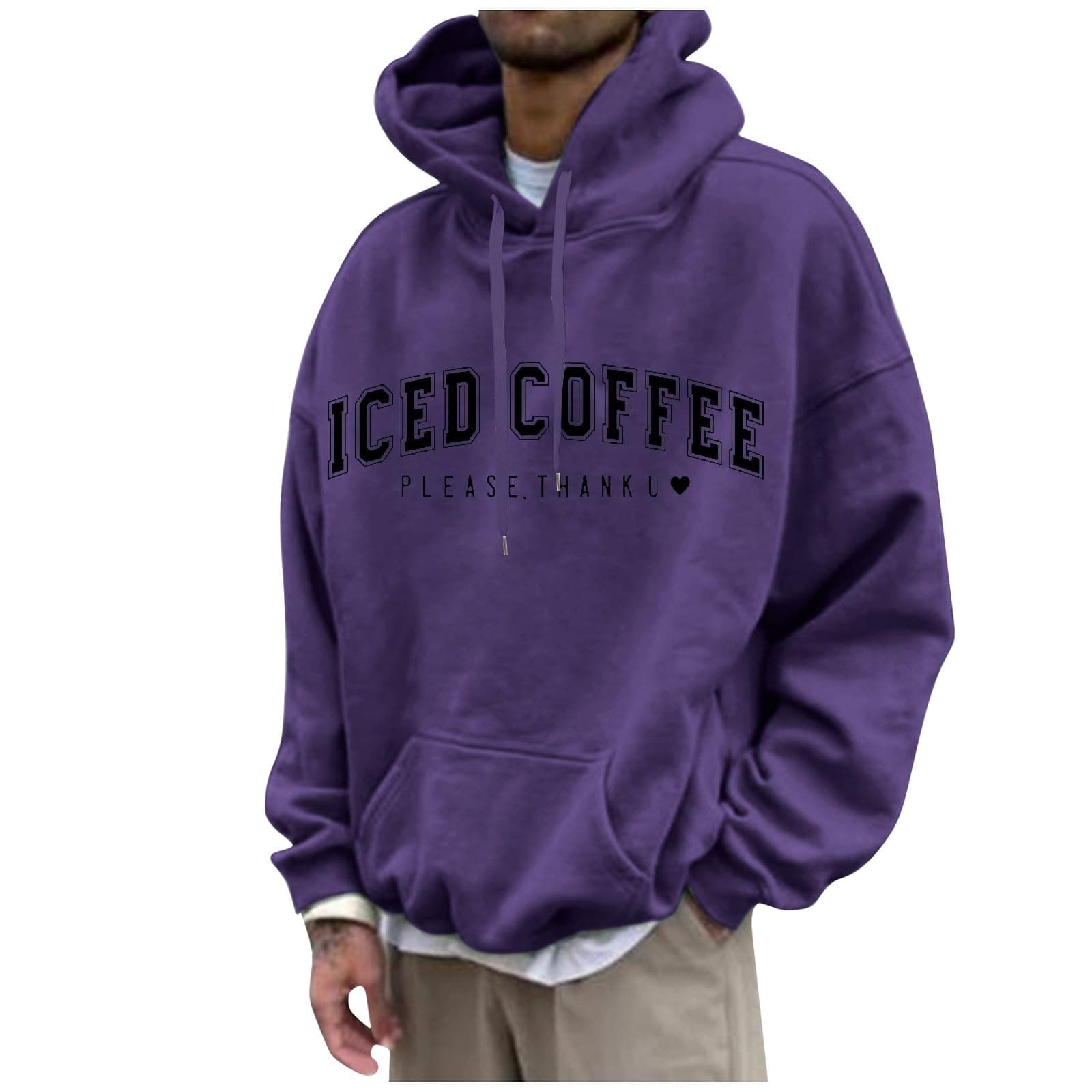 Graphic Hoodies for Men Casual Letter Printed Sweatshirts Basic Loose Fit Workout Hooded Pullover with Pocket Big Tall Mens Warm Sweatshirt Pullover Purple 2X