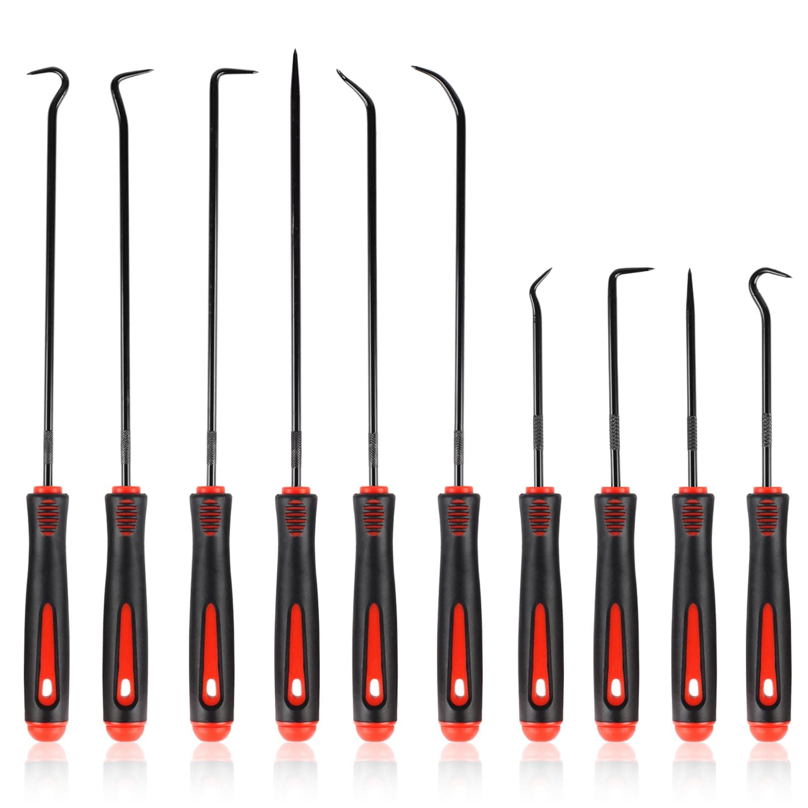Rindion 10PCS Pick Set Mechanic, Hook and Pick Tool Set with Non-Slip Grip, Long & Mini Automotive Pick Set for O-Ring, Seal & Gasket Removal, Car Repair, Mechanical and DIY Use(Red)